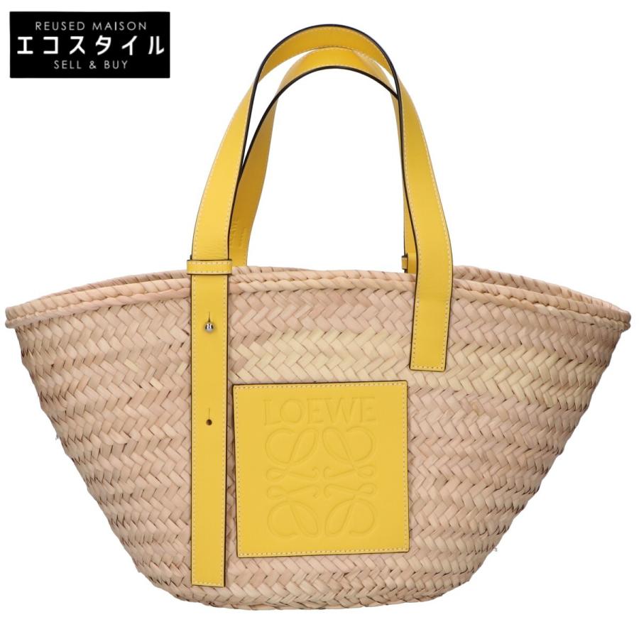 美品 LOEWE ロエベ BASKET BAG バスケットバッグ ラフィア/レザー かご 