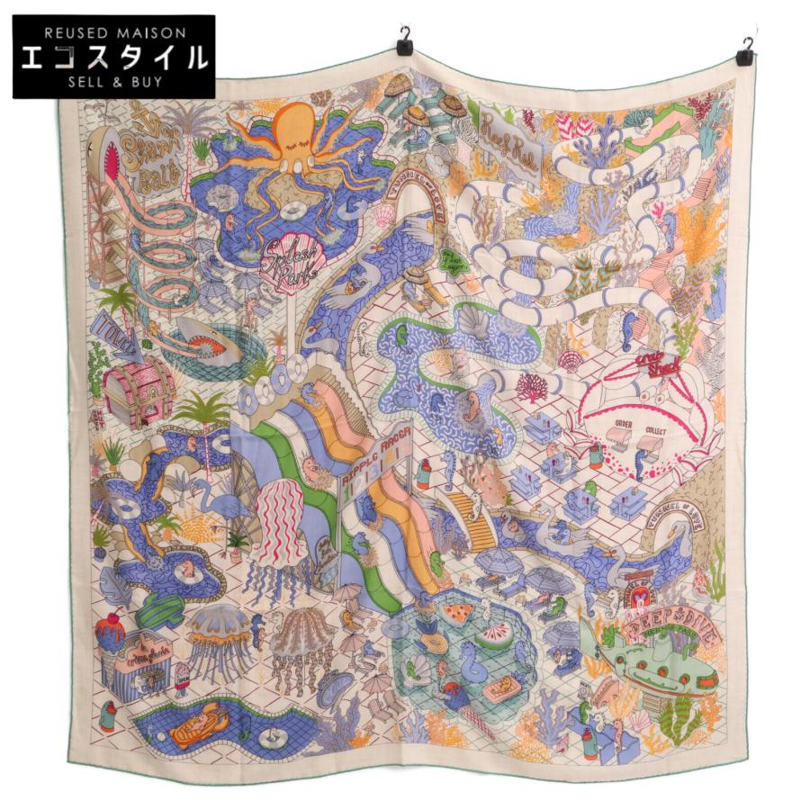 美品/ HERMES エルメス スプラッシュパーク カレ140 カシミヤxシルク