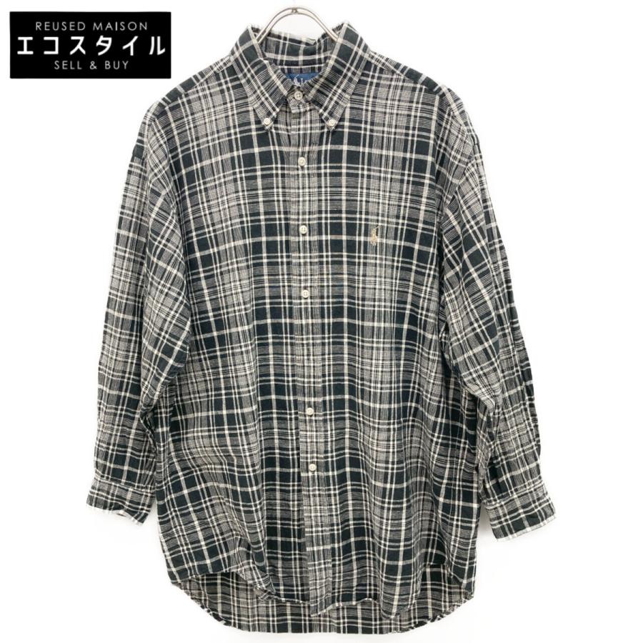 【美品】ポロ ラルフローレン リネンチェックシャツ 刺繍ロゴ Ralph Lauren ラルフローレン ブレア コットン×リネン チェック 長袖
