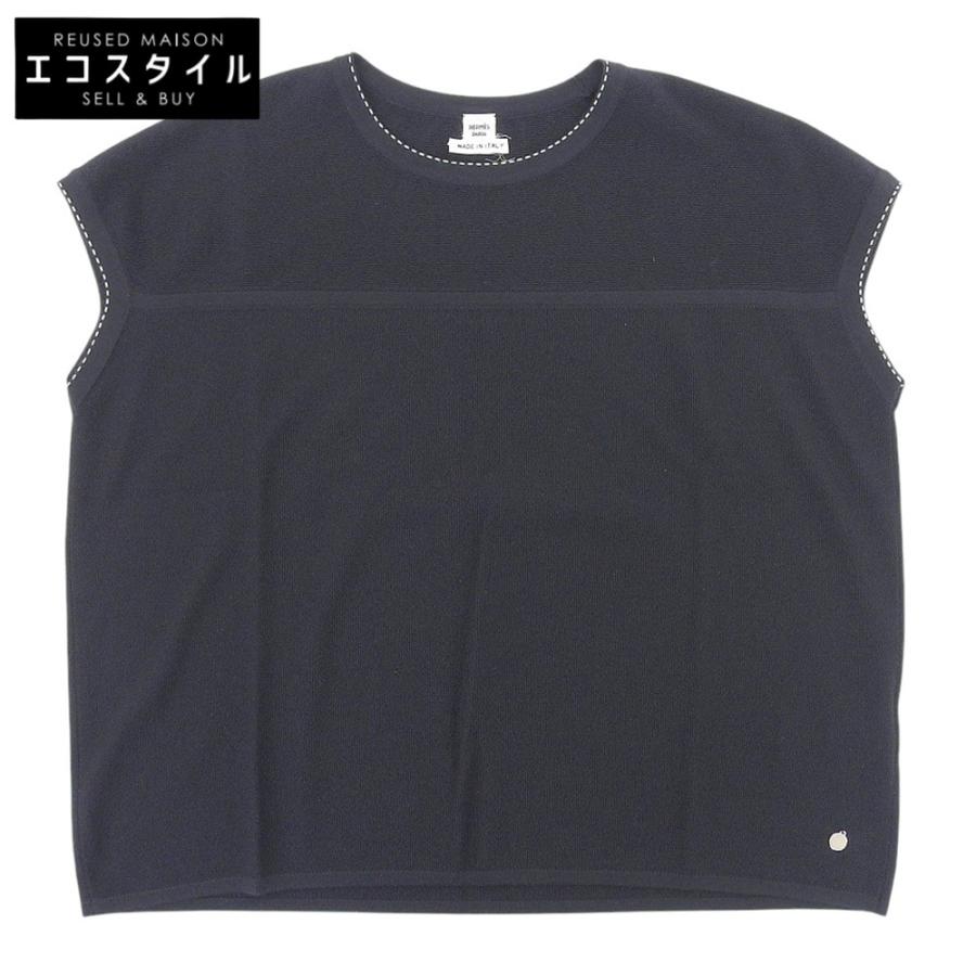 HERMES エルメス ウール ステッチ フレンチスリーブニット トップス 