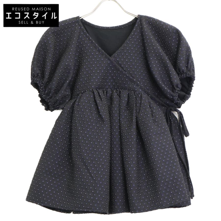 seventen ラメジャガードカシュクールトップス ネイビー M ラメ