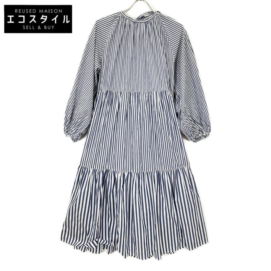PERNA ペルナ ホワイト×ブルー ストライプ ロングワンピース M  