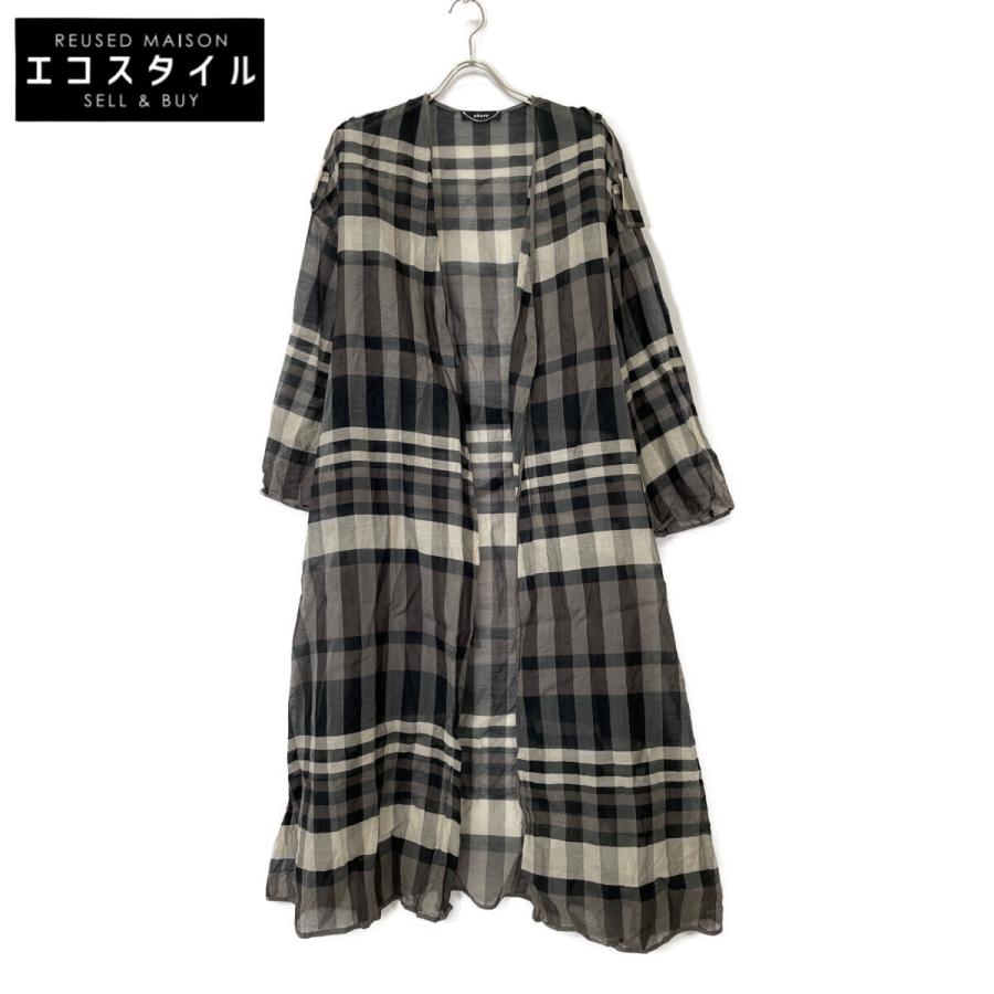 ebure エブール ブラウン チェック ベルト付き ロングシャツ ブラック