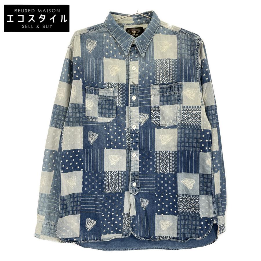 RRL ダブルアールエル インディゴ×ブルー バンドカラー プリント 