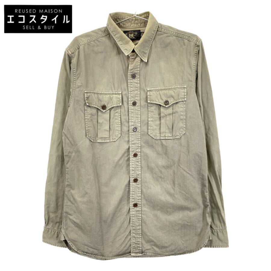 RRL ダブルアールエル ミリタリーシャツ カーキ 長袖 USA古着 RRL ダブルアールエル カーキ コットン ミリタリー 長袖シャツ M