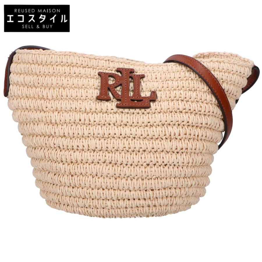 美品/ Ralph Lauren ラルフローレン レザーxストロー ショルダー 