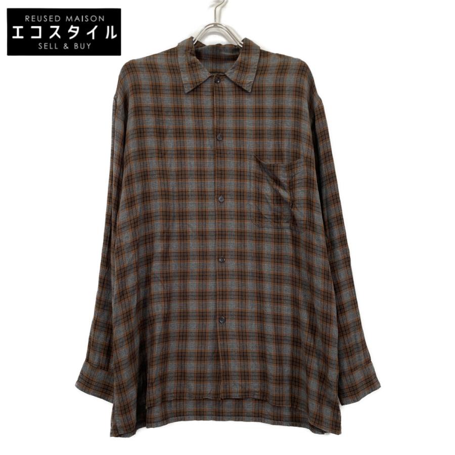 COMOLI コモリ P01-01013 ブラウンチェック レーヨン オープンカラー