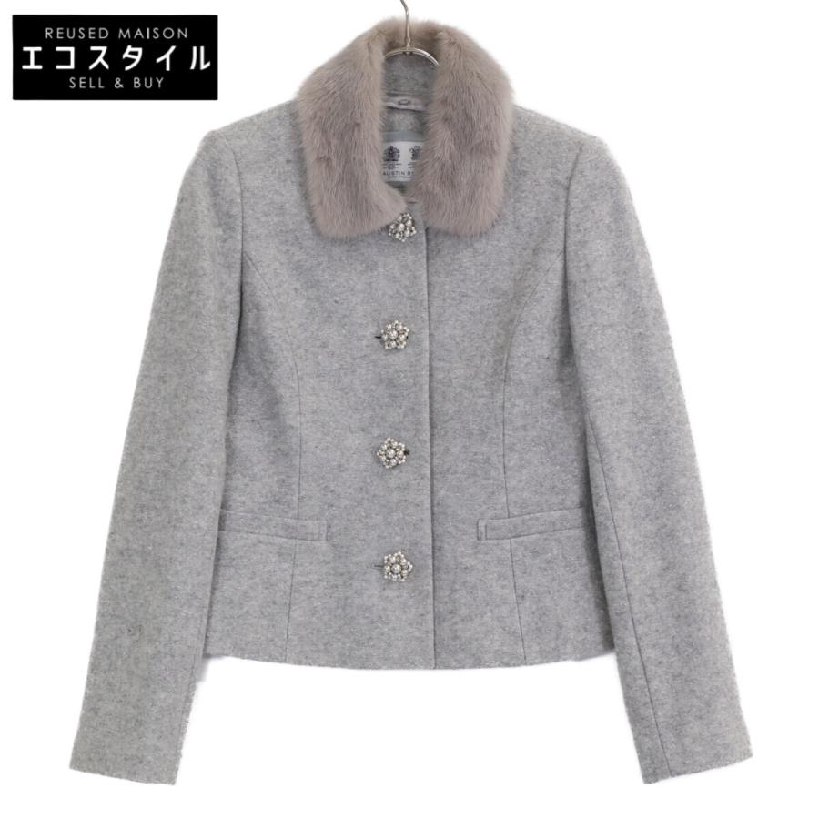 AUSTIN REED オースチンリード グレー ウール ミンクファー ビジュー  