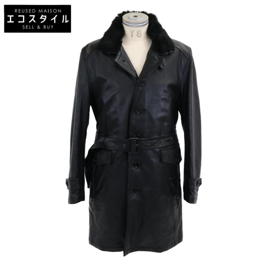 バーバリー　ブラックレーベル　ラビットファー付き　ラムレザー　トレンチコート BURBERRY BLACK LABEL（バーバリーブラックレーベル） ブラック