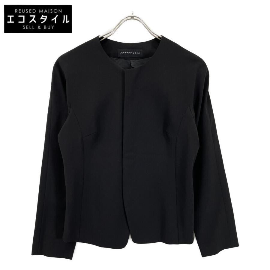 JURGEN LEHL ヨーガンレール ブラック ウール ノーカラージャケット