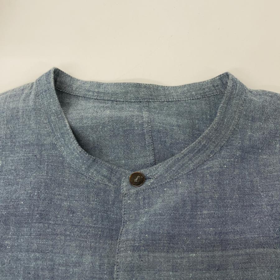 JURGEN LEHL ヨーガンレール グレー ノーカラー 花刺繍 シャツ ブルー トップス コットン レディース 中古_4