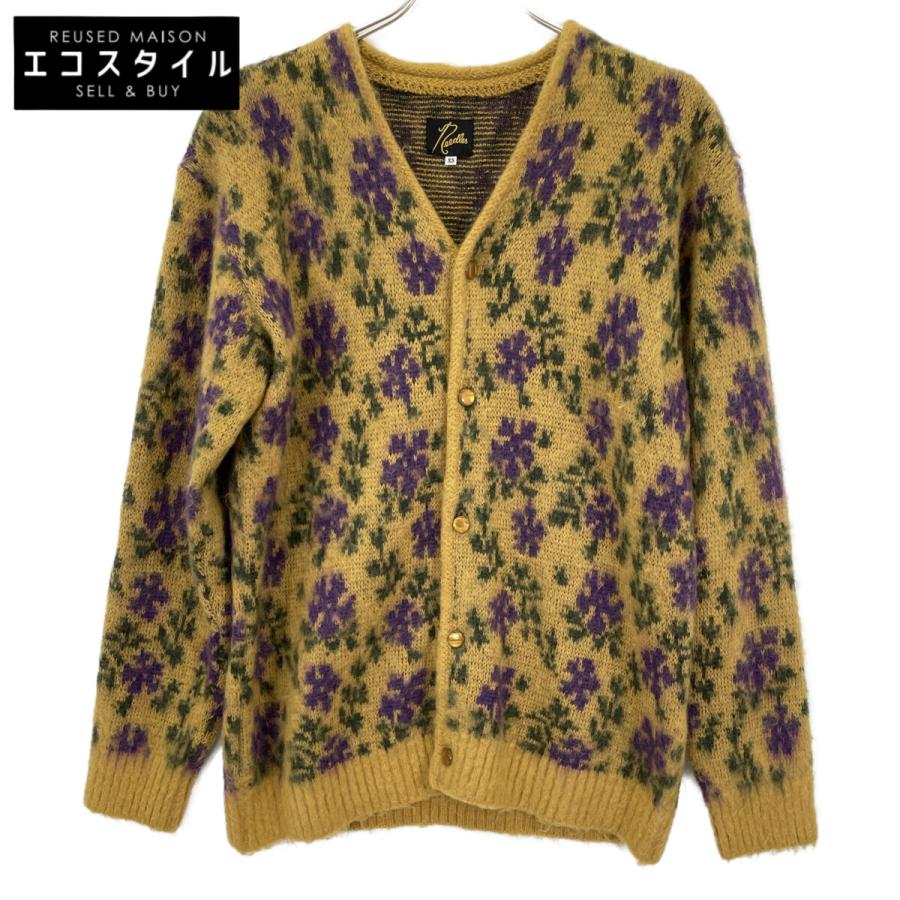 Needles 花柄 総柄 モヘアカーディガン M イエロー needles ニードルス モヘアカーディガン Needles モヘア カーディガン