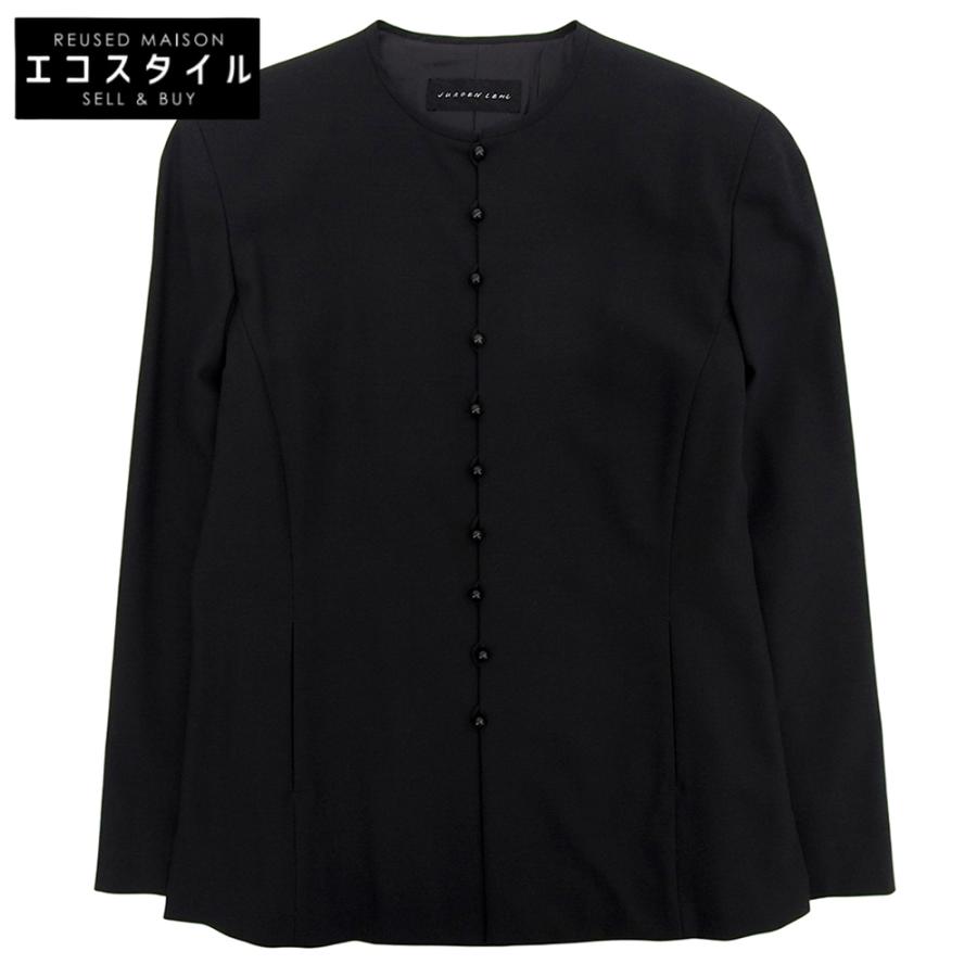 JURGEN LEHL ブラック ノーカラージャケット Jurgen Lehl ヨーガンレール ノーカラー ジャケット ウール×シルク