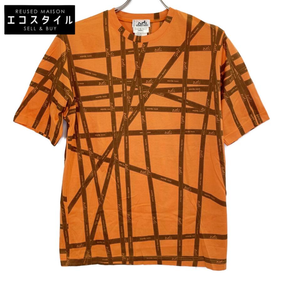 HERMES エルメス 正規 オレンジ コットン100% ボルデュックリボン T