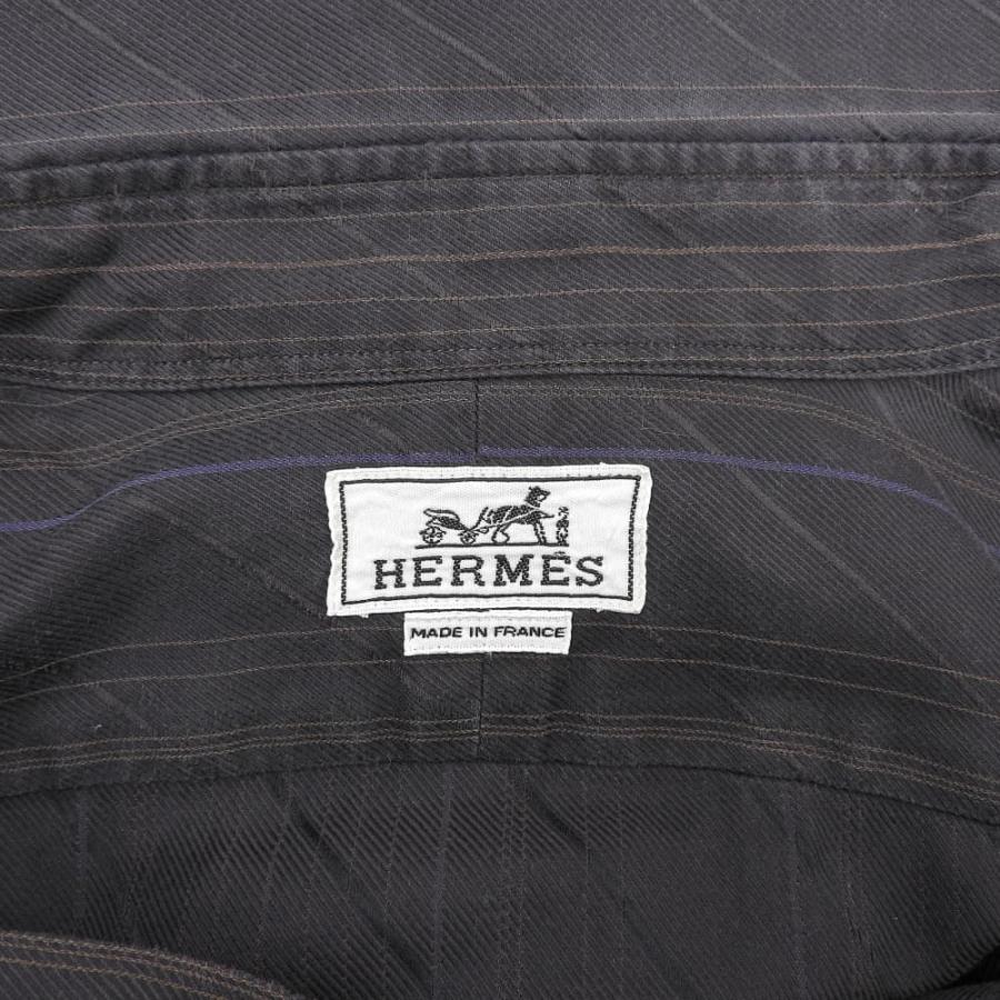 HERMES エルメス コットン ストライプ 長袖シャツ トップス メンズ