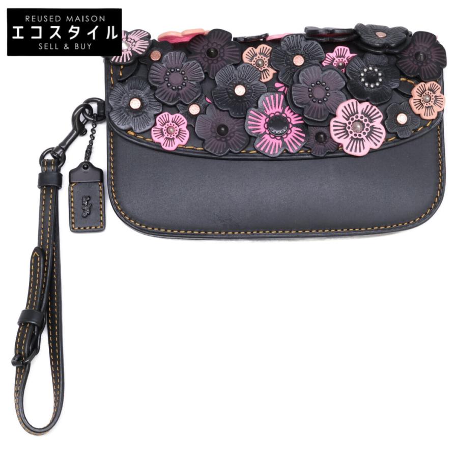 超美品COACH コーチ￼ パーティー、クラッチバッグ 黒花 COACH（コーチ） 美品 58181 ティーローズ クラッチバッグ レディース