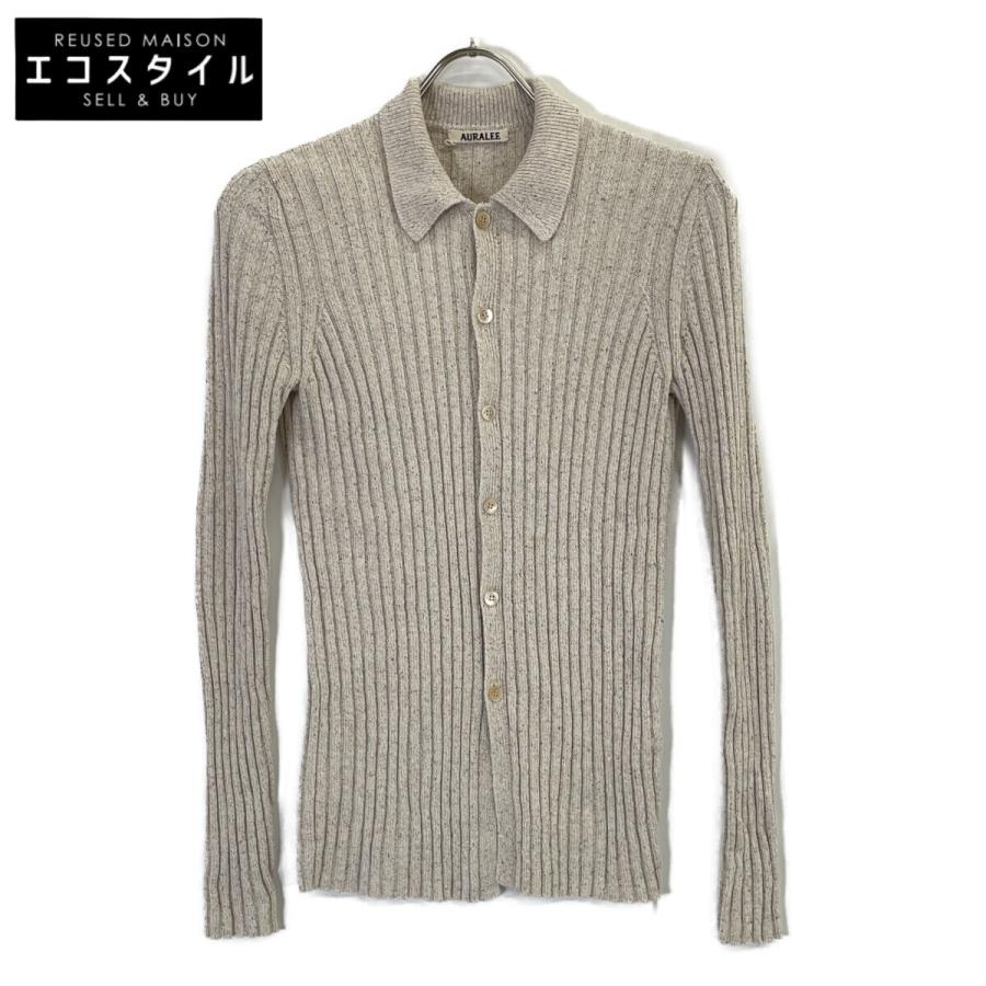 AURALEE オーラリー  ｱｲﾎﾞﾘｰ SILK COTTON MELANGE RIB KNIT SHIRT CARDIGAN 1 AURALEE オーラリー アイボリー SILK COTTON MELANGE RIB KNIT SHIRT