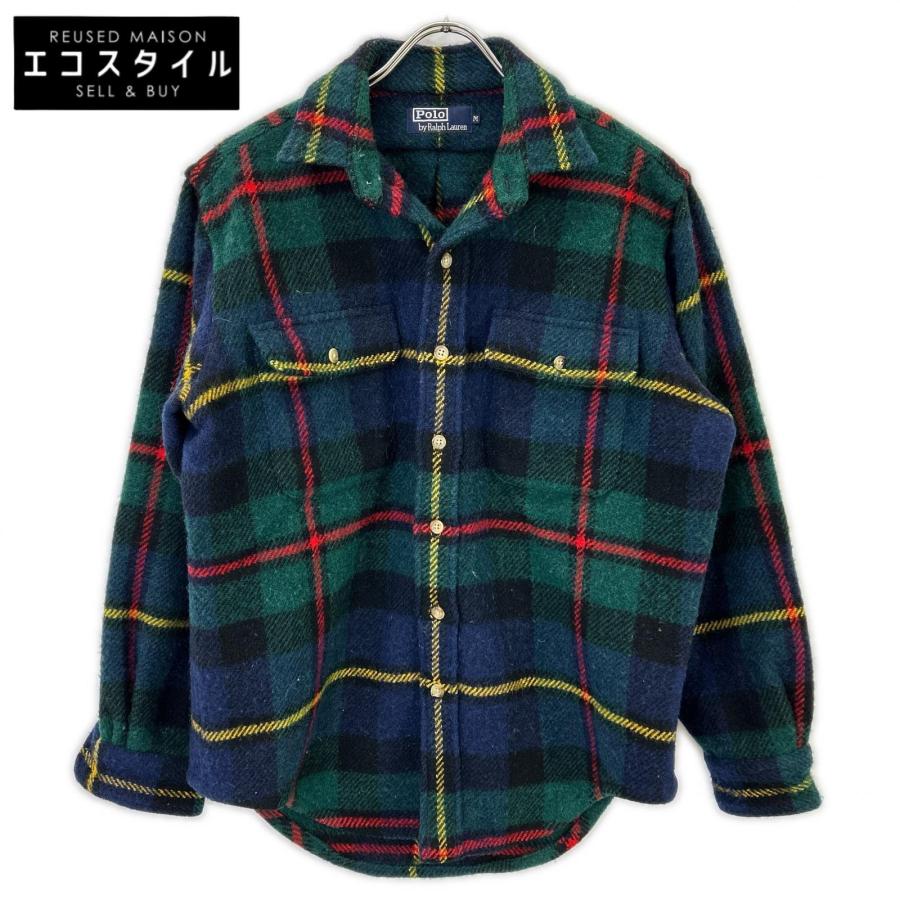 ラルフローレンポロシャツ ネイビー・グリーンチェック　ラガーシャツ　チェック Polo Ralph Lauren メンズブルーネイビーグリーンチェック柄コットン
