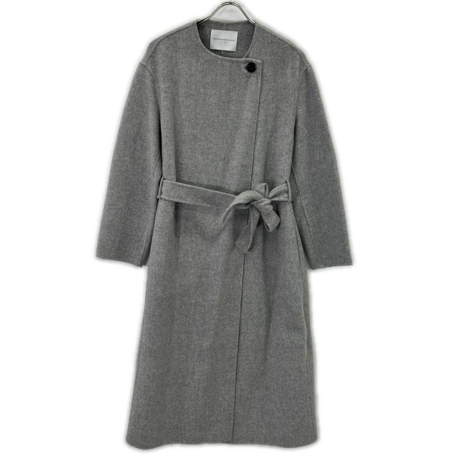 【美品】トゥモローランド ノーカラー ベルト付 ロングコート 36 美品】トゥモローランド ノーカラー ベルト付 ロングコート 36 【公式