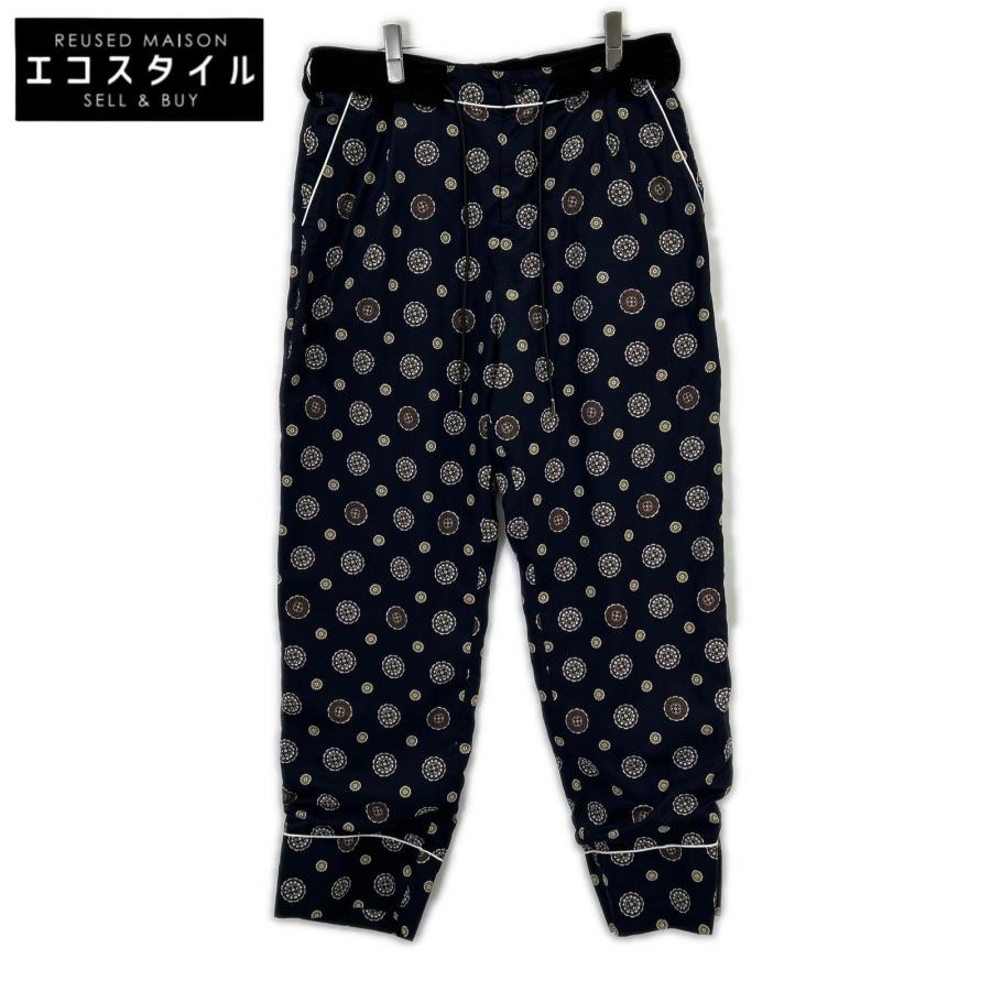 sacai（サカイ） 21-02538M 総柄 ベロア切替イージーパンツ 3 ネイビー