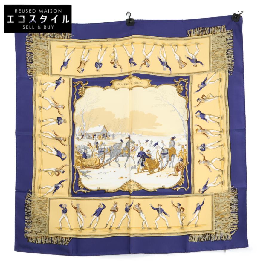 美品 HERMES エルメス LES PLAISIRS DU FROID 氷上の喜び シルク カレ 