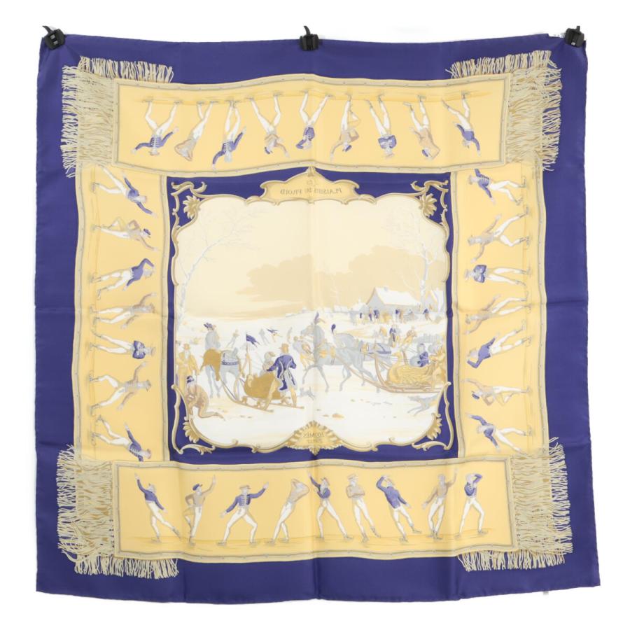 美品 HERMES エルメス LES PLAISIRS DU FROID 氷上の喜び シルク カレ