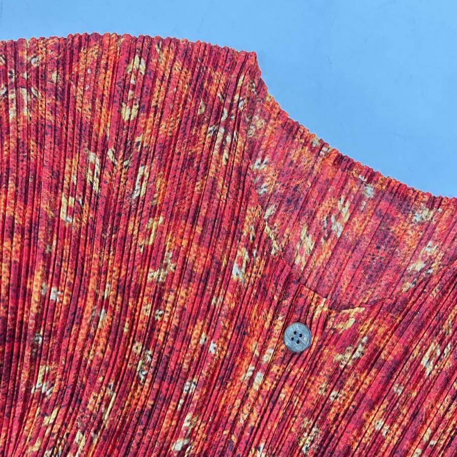 PLEATS PLEASE プリーツプリーズ  PP14-JD484 ﾚｯﾄﾞ ﾏｰﾌﾞﾙ ﾌﾟﾘｰﾂｶｰﾃﾞｨｶﾞﾝ 4 美品/ PLEATS PLEASE プリーツプリーズ PP14-JD484 レッド マーブル