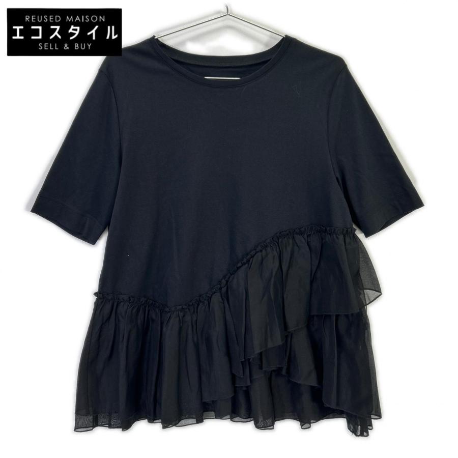 ANAYI（アナイ） 24年製 ブラック フリルプルオーバー 半袖 Tシャツ 
