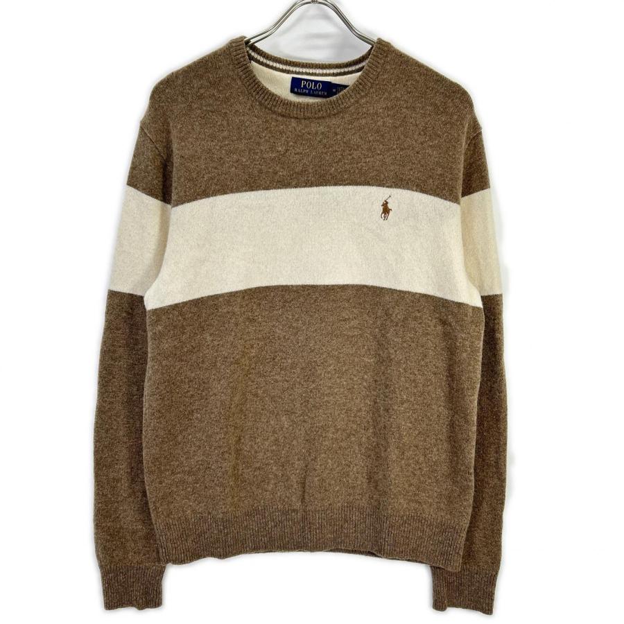 POLO RALPH LAUREN ポロ ラルフローレン ベージュ×ホワイト ボーダー ウール ニット M POLO RALPH LAUREN（ポロ・ラルフローレン） ポロ ラルフローレン