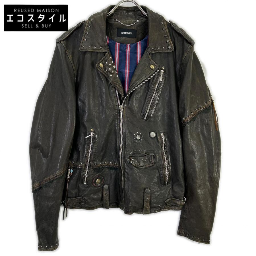 DIESEL（ディーゼル） ブラウン系 スタッズ USED加工 レザージャケット