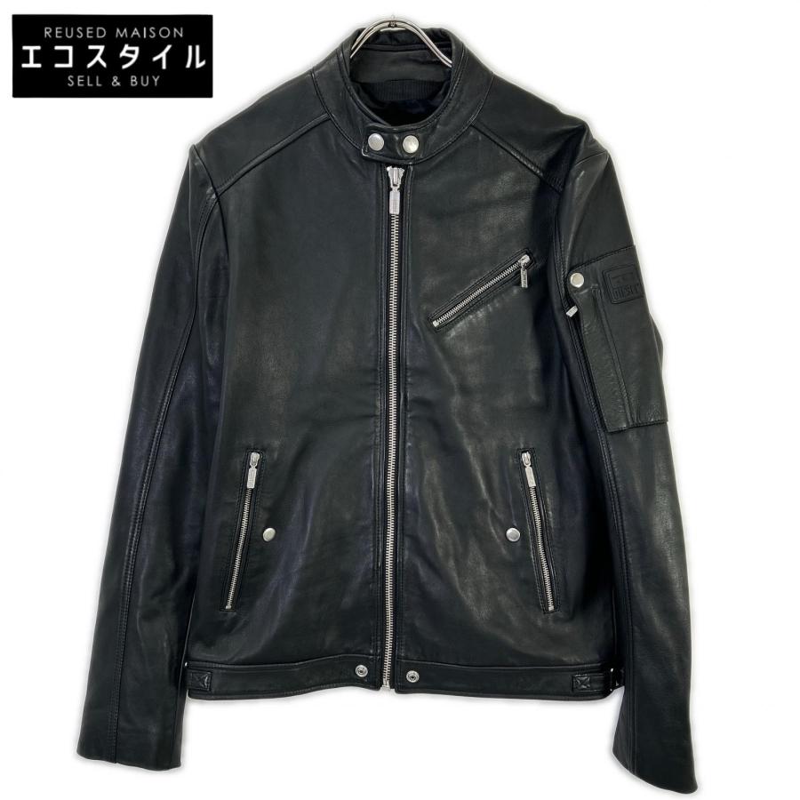 DIESEL シングルライダース ジャケット ブラック L DIESEL（ディーゼル） ブラック ラムレザー シングルライダース