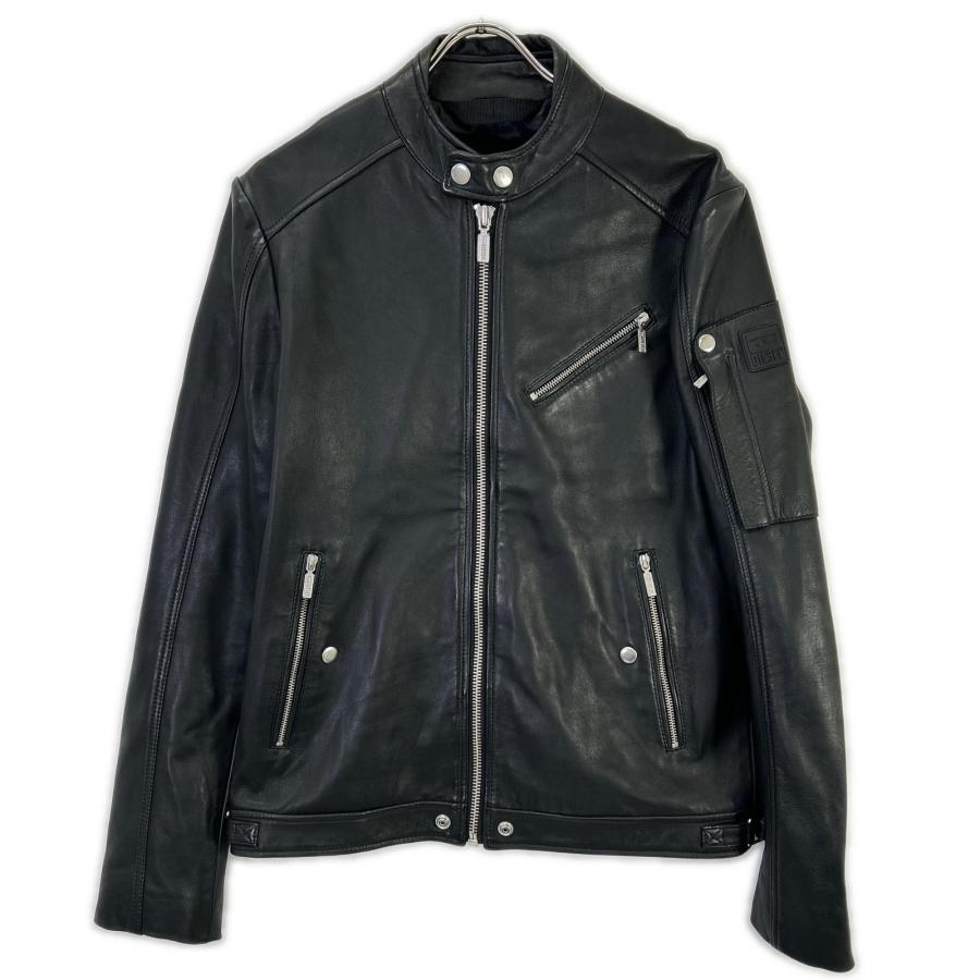 DIESEL ラムレザー シングル ライダースジャケット 黒 ブラック 人気 DIESEL（ディーゼル） ブラック ラムレザー シングルライダース