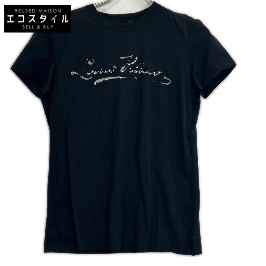 LOUIS VUITTON ルイヴィトン ブラック スパンコールロゴ Tシャツ XS