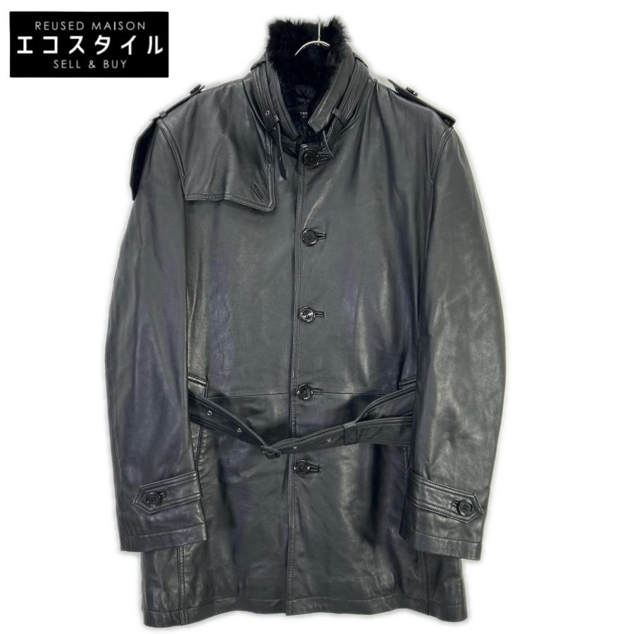 【美品】バーバリーブラックレーベル ラビットファー ラムレザージャケット L 黒 BURBERRY BLACK LABEL（バーバリーブラックレーベル） ブラック