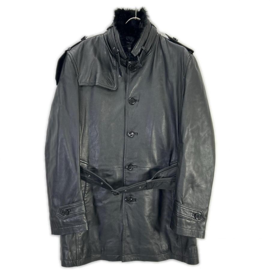【美品】バーバリーブラックレーベル ラビットファー ラムレザージャケット L 黒 BURBERRY BLACK LABEL（バーバリーブラックレーベル） ブラック