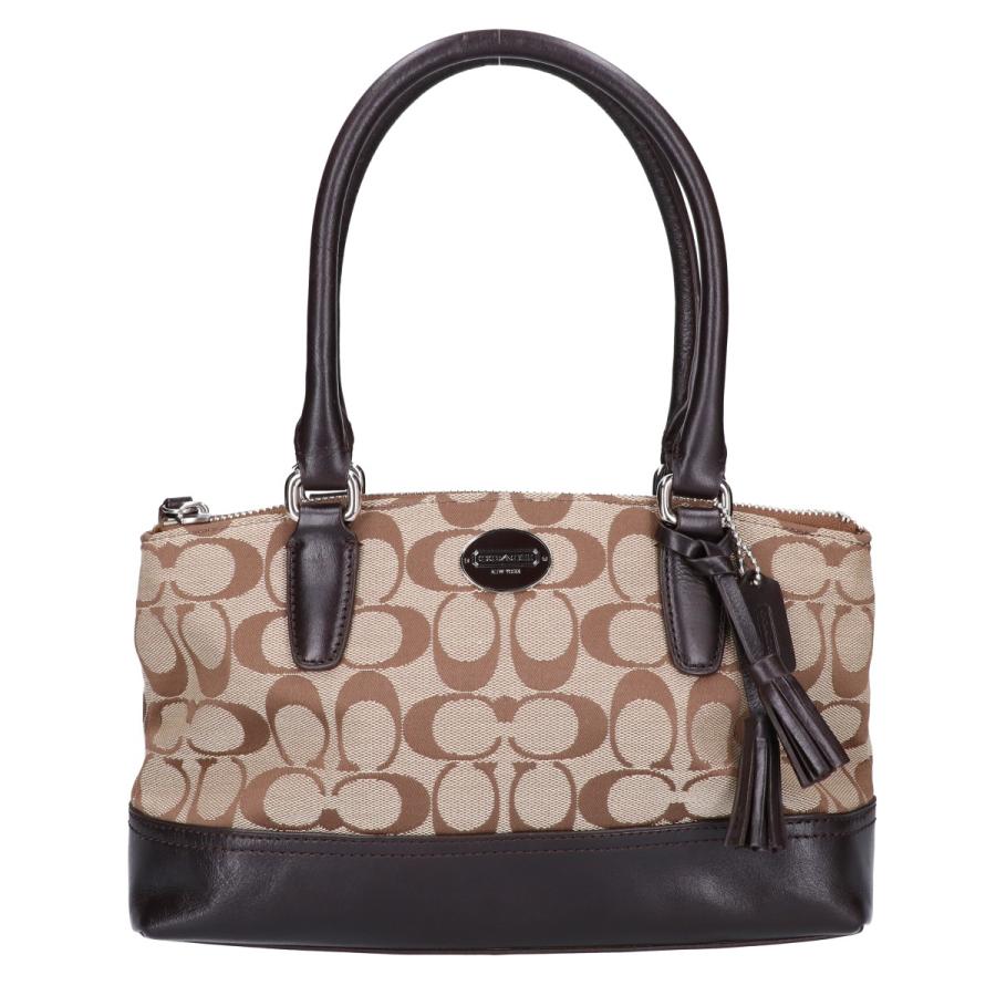 COACH（コーチ） 美品 キャンバス×レザー シグネチャー ハンドバッグ 