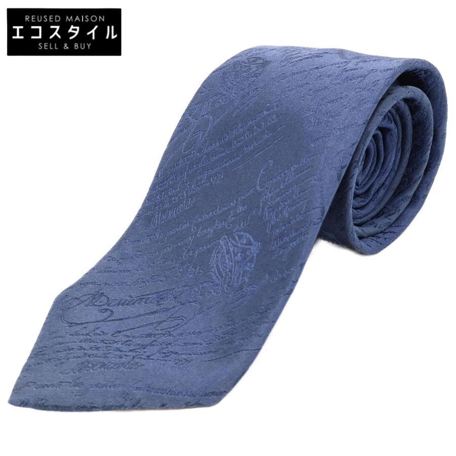 ベルルッティ　スクリット柄メンズネクタイ　ネイビー Berluti ネクタイ ネイビー シルク新品