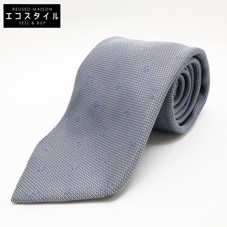 美品】ルイヴィトン ネクタイ モノグラム LVロゴ ブルー シルク