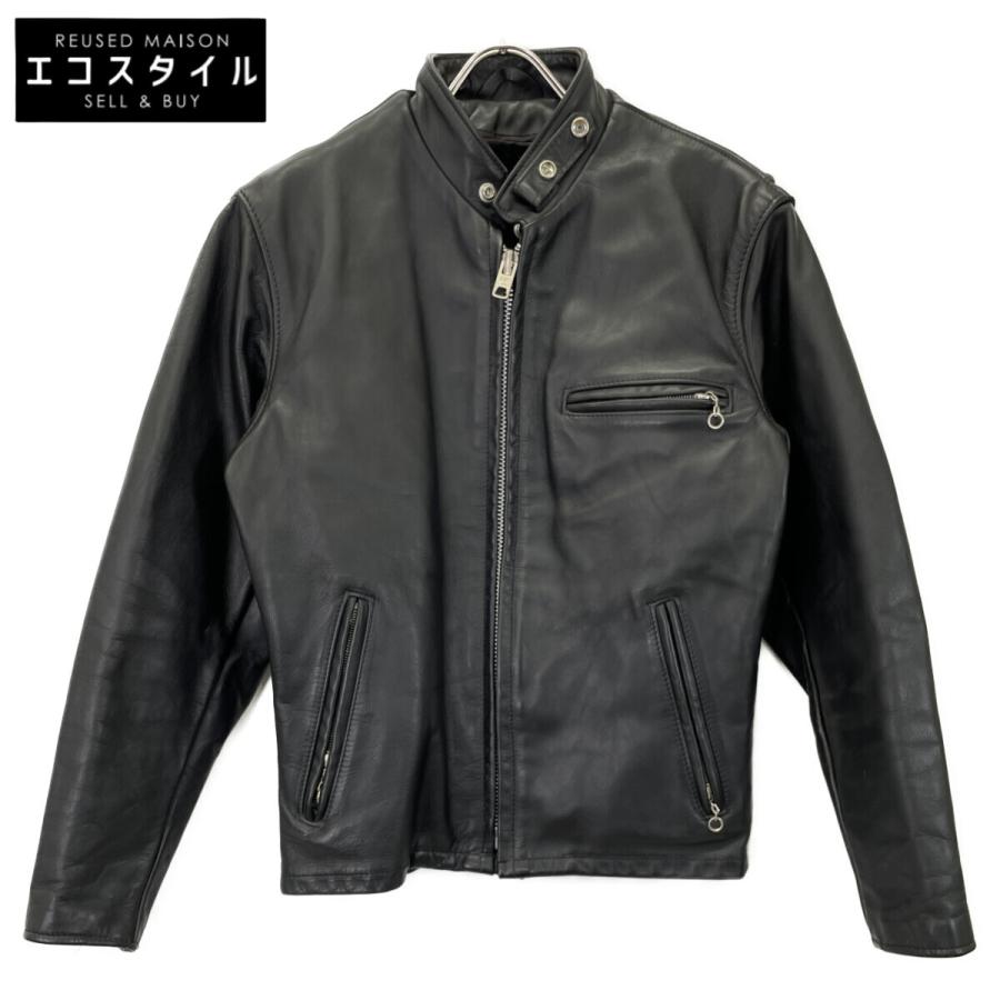 Schott 641 ブラックレザーシングルライダース 42 裏ボア付き ショット