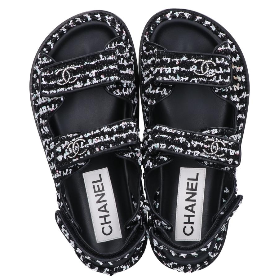 CHANEL シャネル G35927 ココマーク ツイード/レザー フラット  