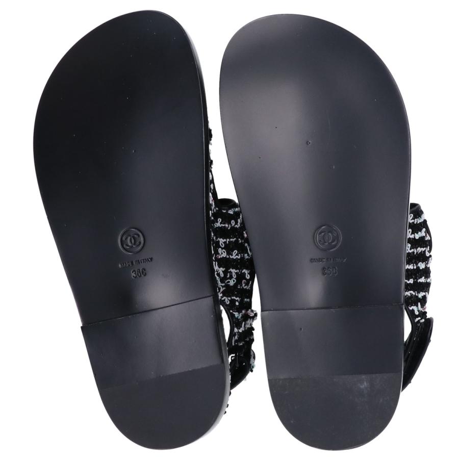 CHANEL シャネル G35927 ココマーク ツイード/レザー フラット  