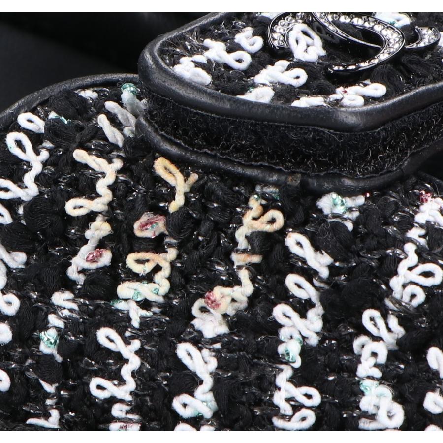 CHANEL シャネル G35927 ココマーク ツイード/レザー フラット  