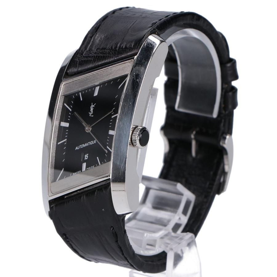 稼働品　YSL イヴサンローラン　レクタンギュラー　シルバー　黒文字盤　腕時計 Yves Saint-Laurent イヴサンローラン トムフォードデザイン