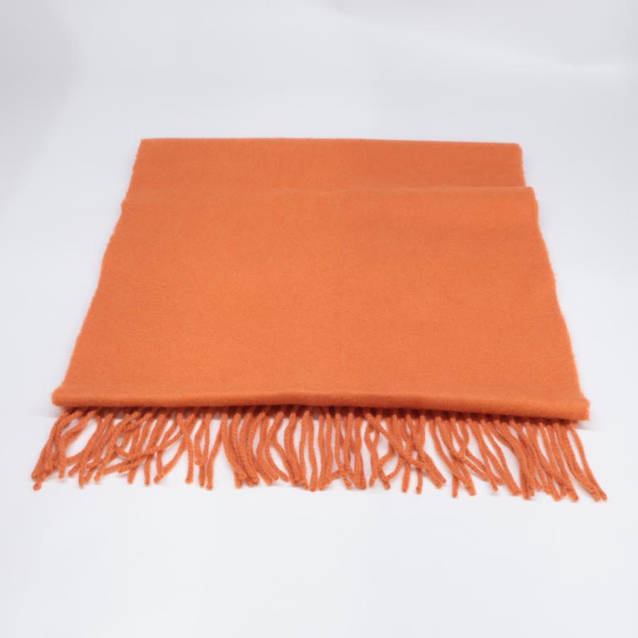 HERMES エルメス ロゴ刺繍 カシミヤ フリンジ マフラー オレンジ
