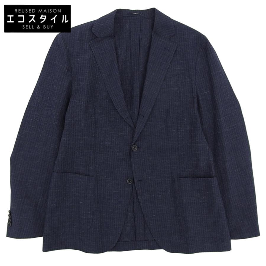 【美品】ラルディーニ　テーラードジャケット　アンコン　ネイビー　最高級　薄手 LARDINI（ラルディーニ） コットン・リネン シアサッカー テーラード