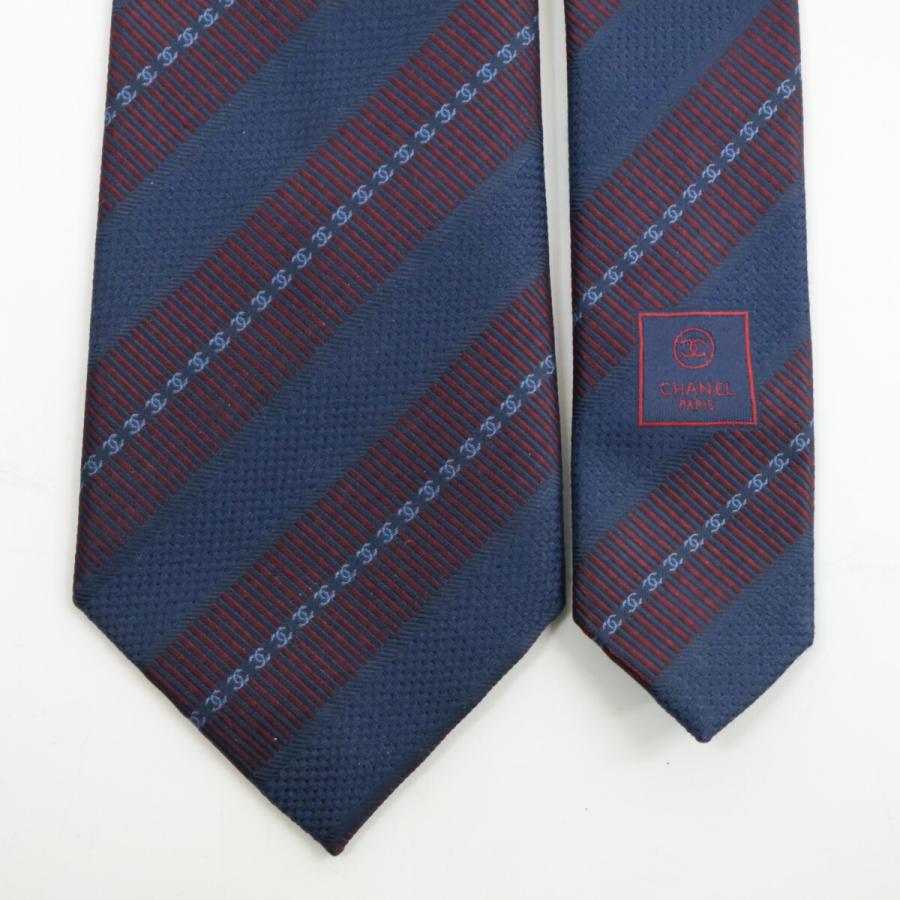 CHANEL（シャネル） 美品 ココマーク ストライプ シルク ネクタイ