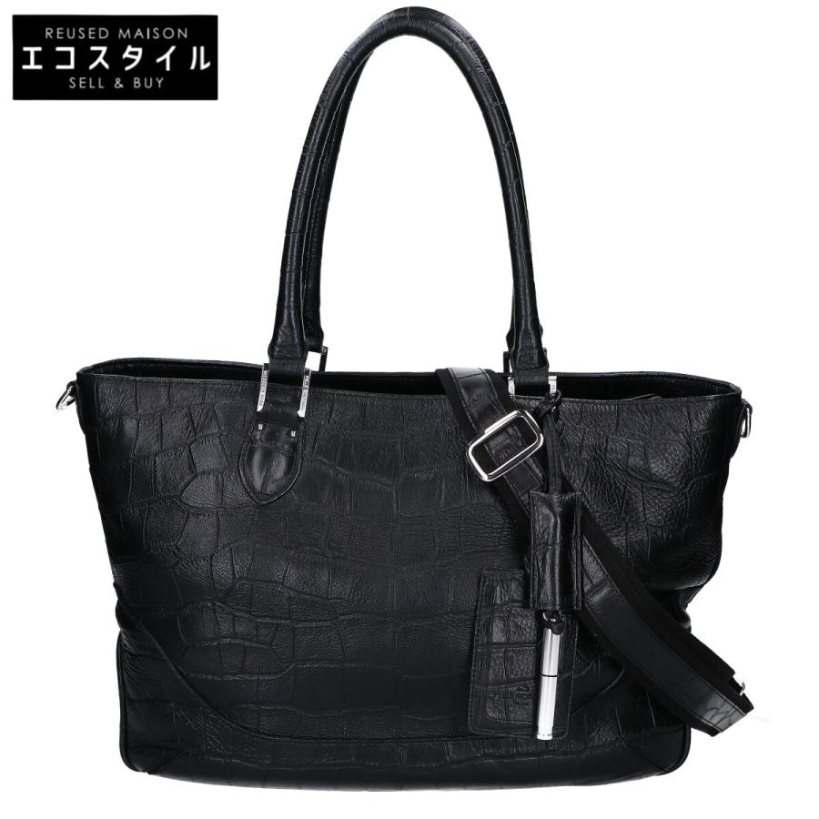 PELLE MORBIDA ペッレモルビダ MB048AELE ブラック クロコ型押しトート 