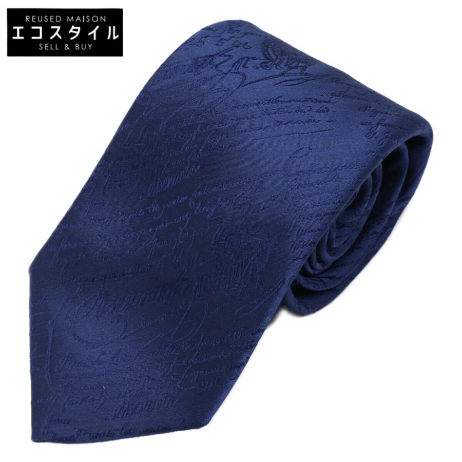 美品 berluti ベルルッティ スクリット シルク ネクタイ ネイビー