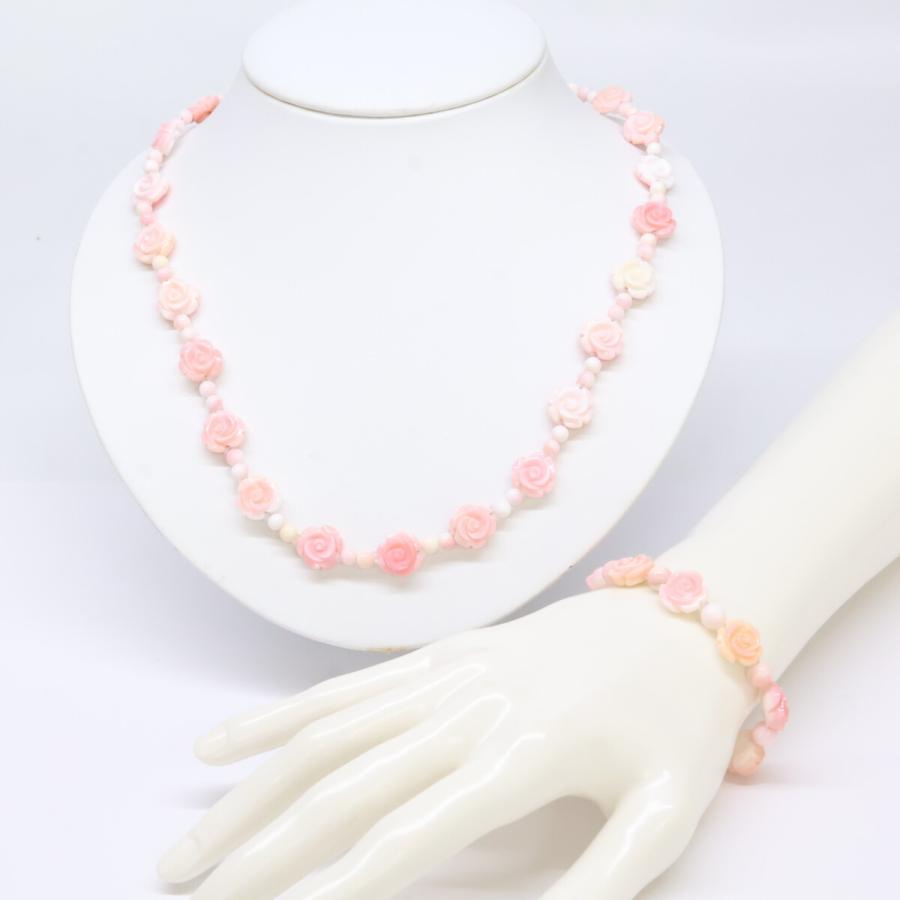 美品 QVC SV925 コンクシェル カービングローズ ネックレス・ブレスレット 計2点 レディース