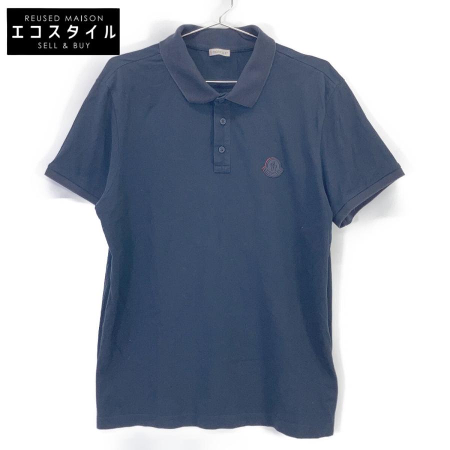 ユ*ウ様 MONCLER ネイビー ポロシャツ MONCLER（モンクレール） 19年製 ネイビー 胸ラバーロゴポロシャツ